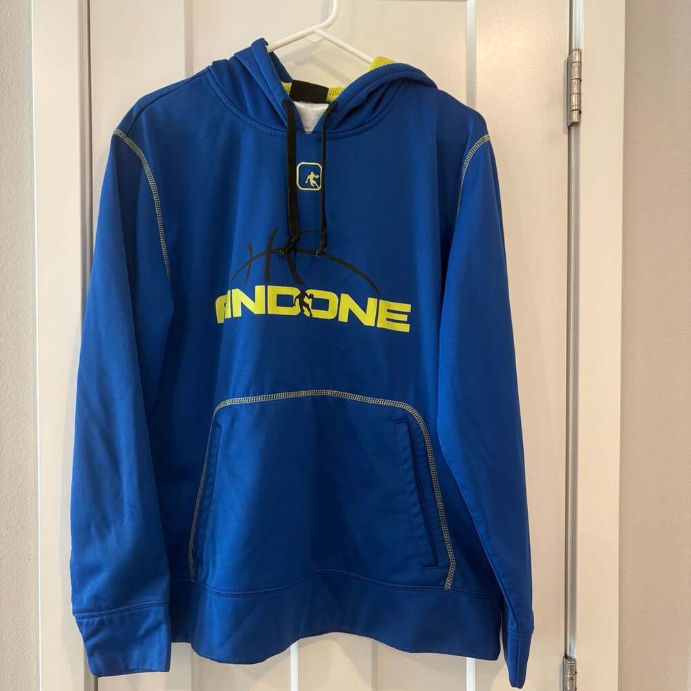 AND1 AndOne Basketball Logo Pullover Hoodie Blue Yellow Men's Size Large